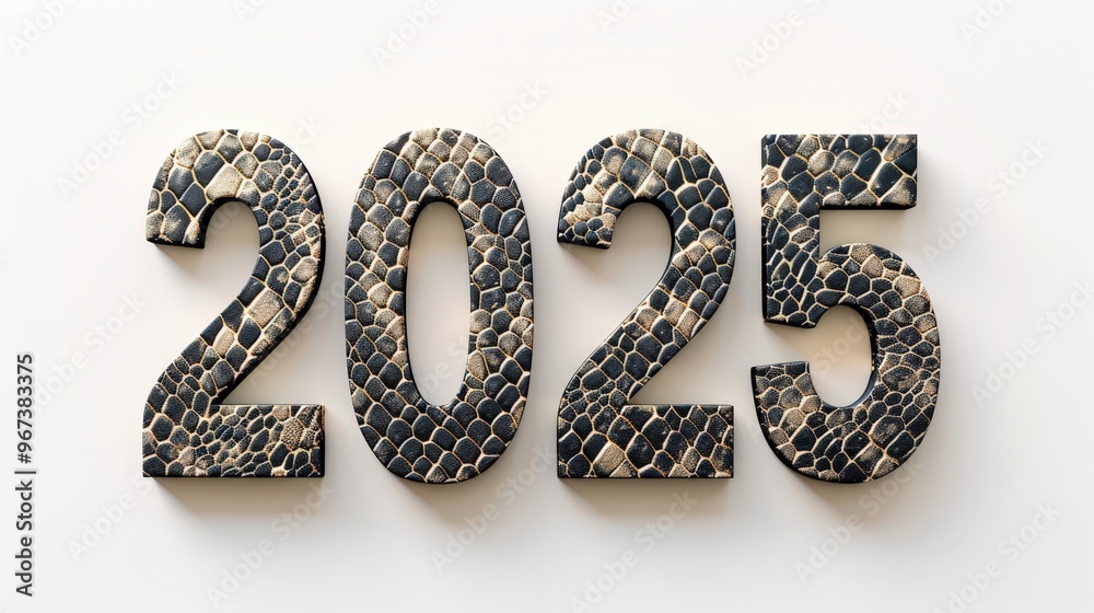 Volumetric inscription 2025, dark metallic colors, snake scale texture. New Year greeting card lettering. Generative AI Volumetric inscription 2025, dark metallic colors, snake scale texture. New Year greeting card lettering. Generative AI