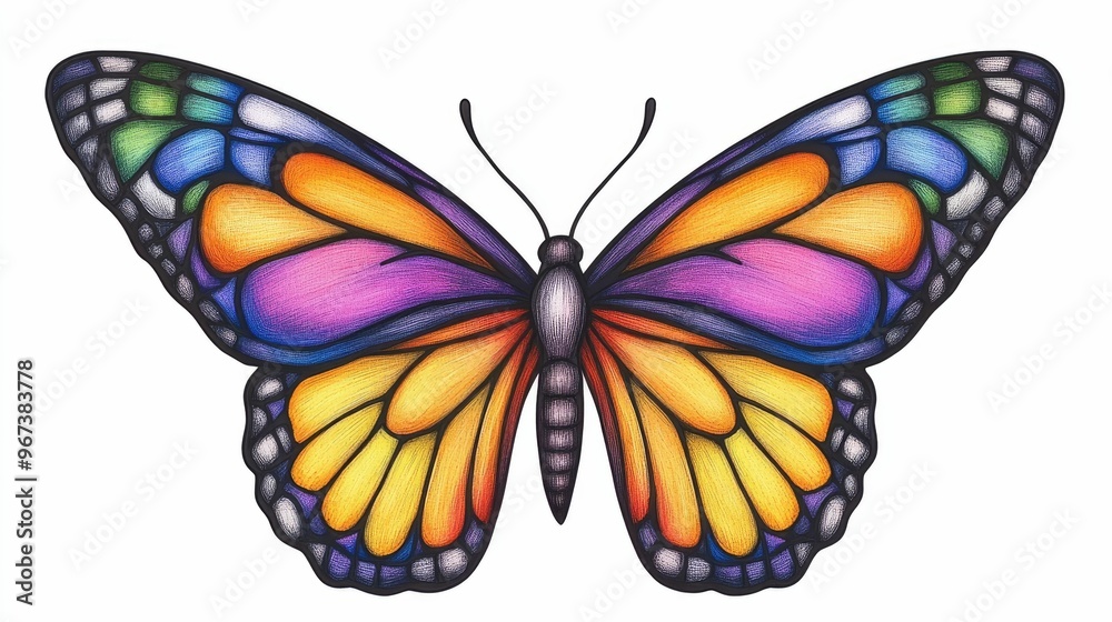 Colorful butterfly illustration with vibrant patterns. Colorful butterfly illustration with vibrant patterns.