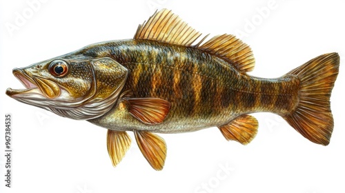 Smallmouth bass clipart, element, 3D illustration, realistic, isolated on white background