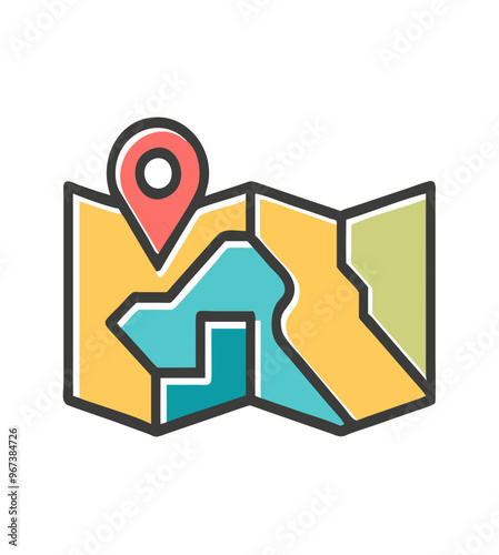 Stylized map icon with location pin for navigation and travel themes