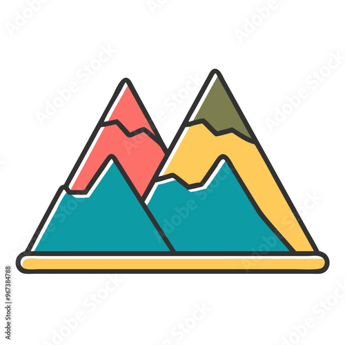 Colorful mountain icon with stylized design for nature and adventure themes