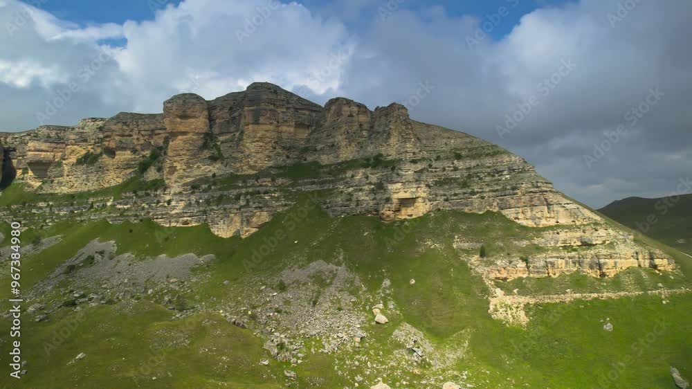 Beautiful aerial view of the mountain plateau. Landscape and nature of the North Caucasus. Traveling around Russia