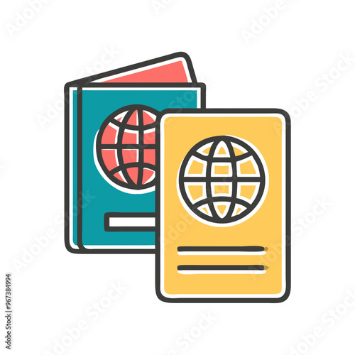 Colorful passport icon with globe design for travel and identification themes