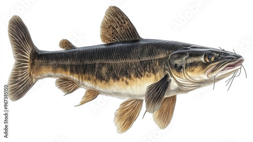 Channel catfish clipart, element, 3D illustration, realistic, isolated on white background