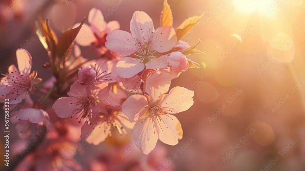 Cherry blossoms in sunlight a spring scene Cherry blossoms in sunlight a spring scene