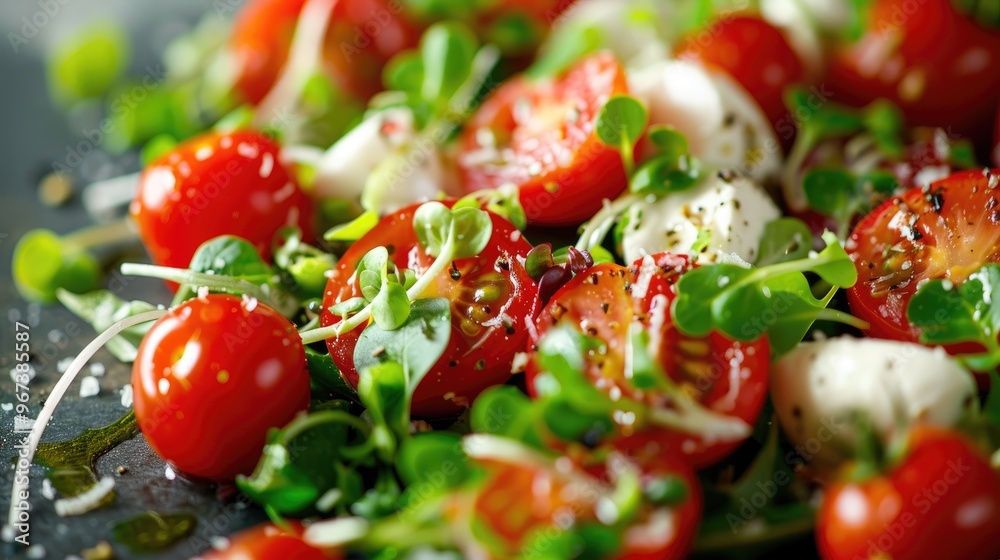 Cherry tomato salad with mozzarella lettuce and microgreens