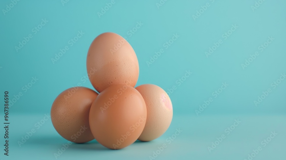 Chicken eggs displayed with a blue backdrop Chicken eggs displayed with a blue backdrop