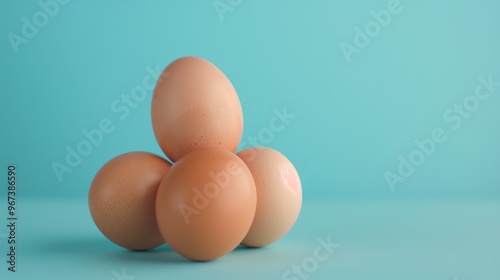 Chicken eggs displayed with a blue backdrop