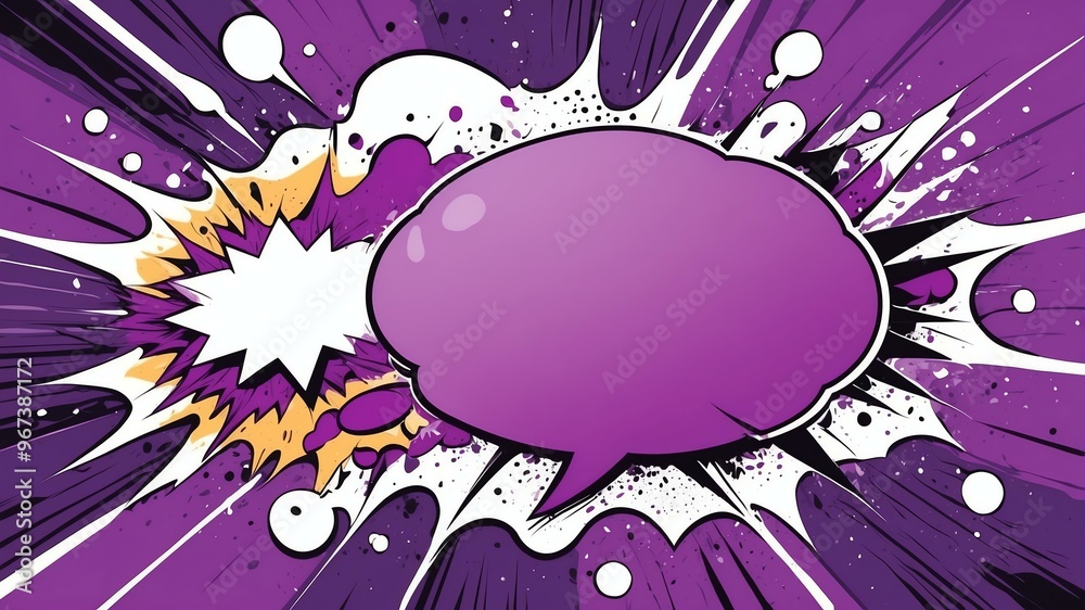 Obraz premium purple theme exploding pop speech bubble background, comic art style, space for text