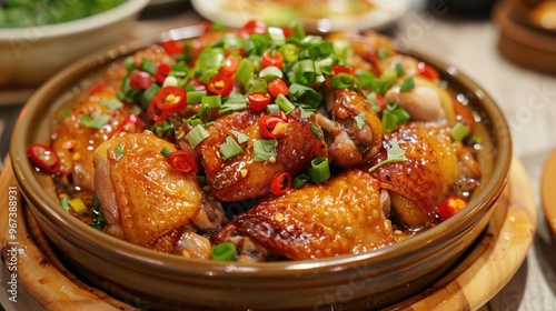 Chinese home cooked meal Braised chicken in golden sauce