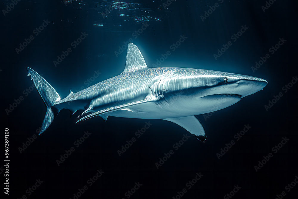 Naklejka premium A platinum shark with a streamlined body,