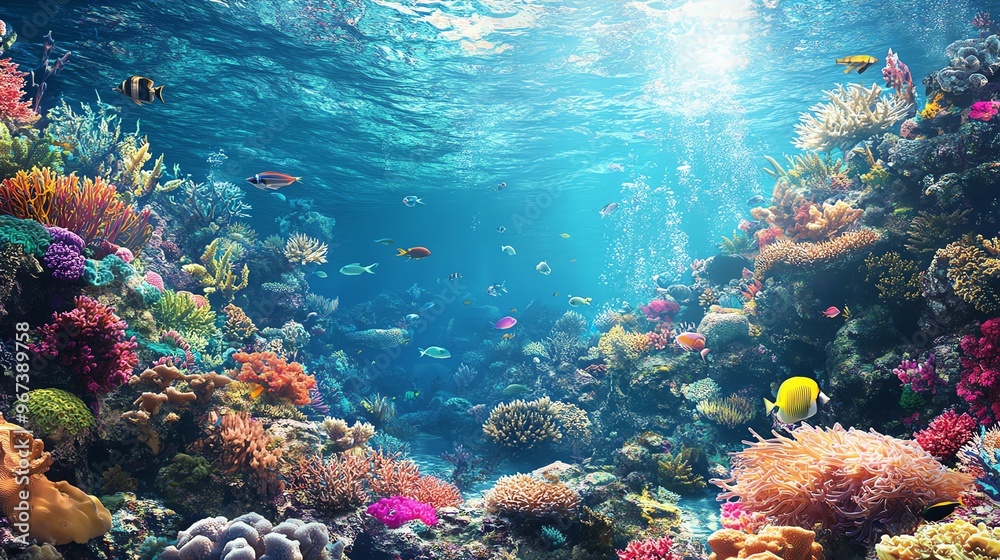 Naklejka premium A breathtaking panoramic view of vibrant underwater worlds