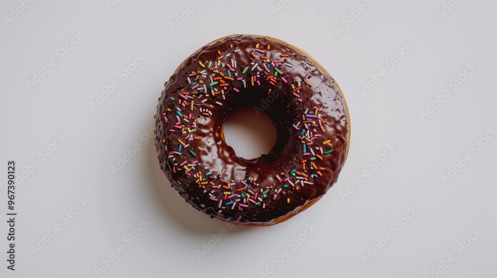 Chocolate donut consumed with white backdrop Chocolate donut consumed with white backdrop