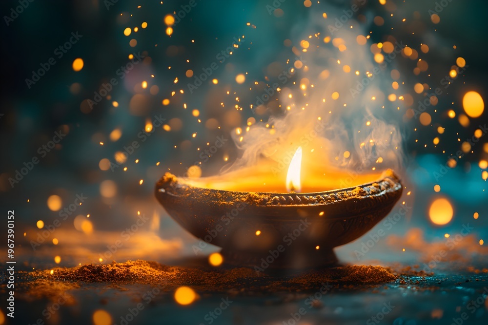 A lit candle in a small bowl with smoke coming out of it