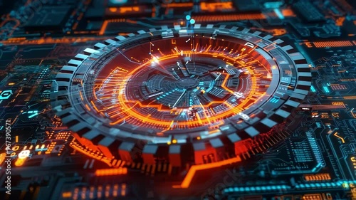 Wallpaper Mural Futuristic quantum processor is illuminated with glowing orange lights, representing the immense processing power and speed of advanced computing technology Torontodigital.ca