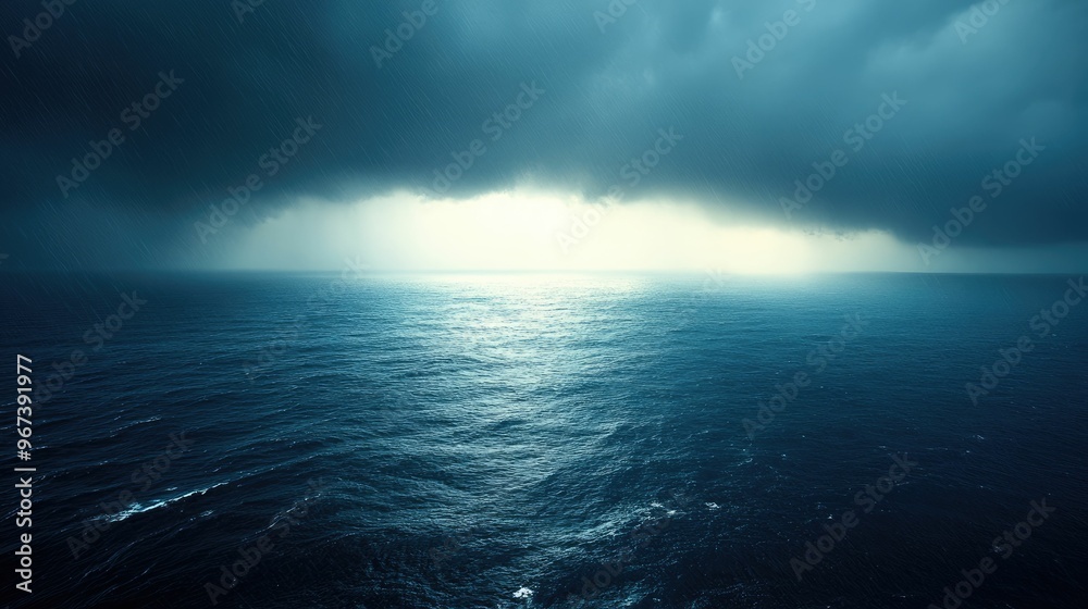 Dramatic seascape under dark stormy clouds. Dramatic seascape under dark stormy clouds.