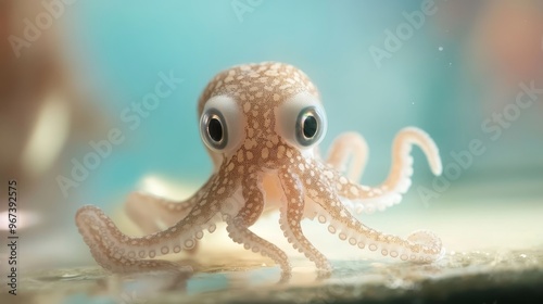 Adorable baby octopus on white background, marine animal concept. photo