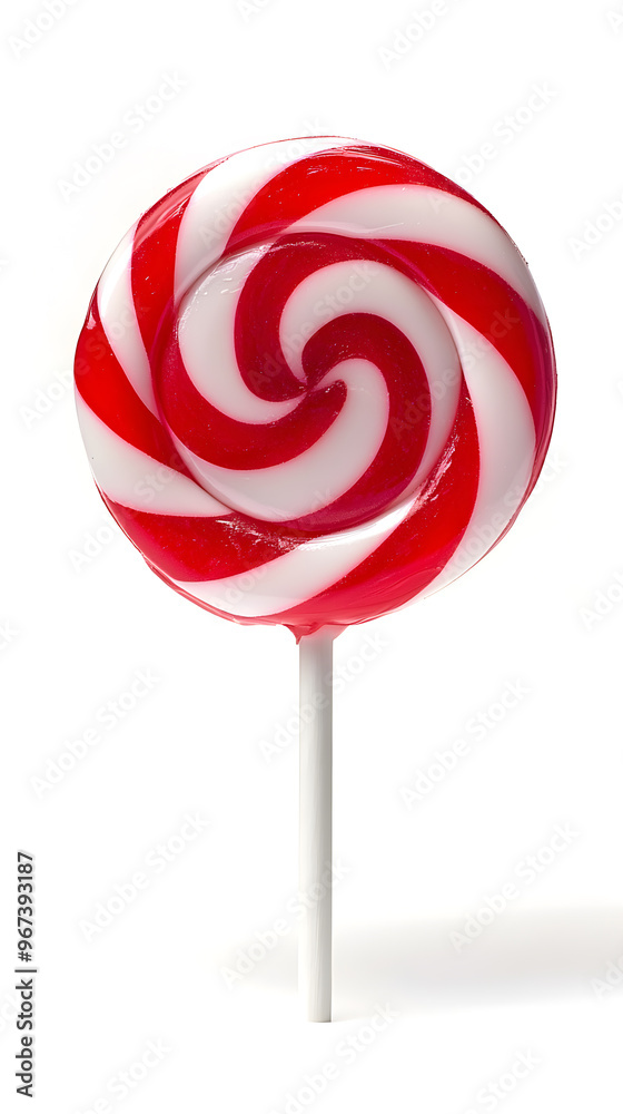 Red and white striped lollipop on stick isolated on white background Red and white striped lollipop on stick isolated on white background