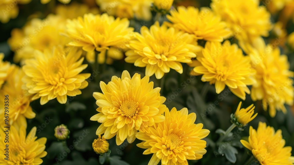 Chrysanthemums in yellow during bright fall day Chrysanthemums in yellow during bright fall day