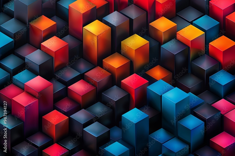 Obraz premium A dynamic and vibrant seamless pattern featuring a blend of geometric shapes and abstract elements. The bold colors and intricate design make this pattern perfect for use in advertising