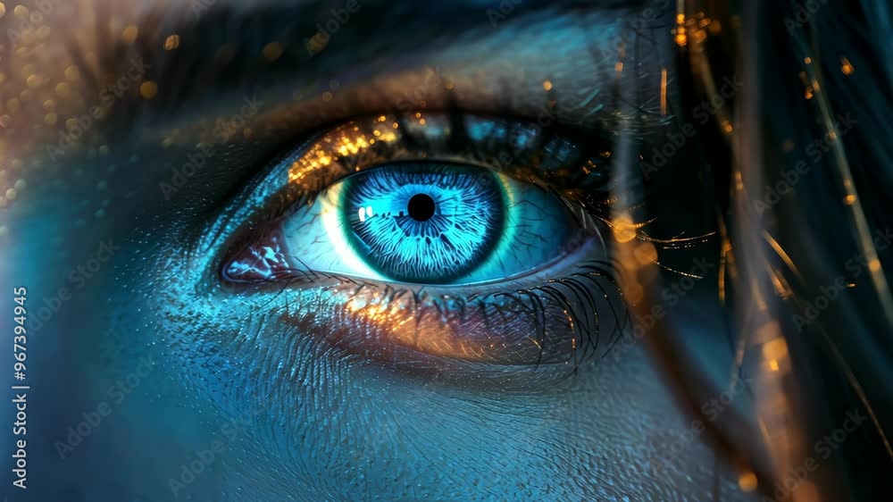 Captivating close-up of a striking blue eye with reflective details in an artistic setting Captivating close-up of a striking blue eye with reflective details in an artistic setting