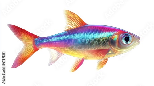 Neon tetra clipart, element, 3D illustration, realistic, isolated on white background