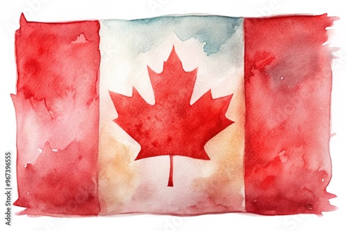 watercolor Canadian flag in the wind photo