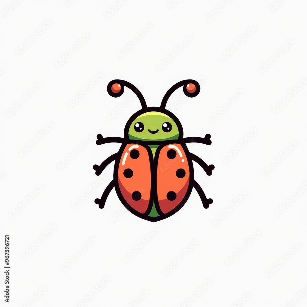 Fototapeta premium Cute Cartoon Ladybug Illustration on White Background, Perfect for Children's Books and Educational Materials