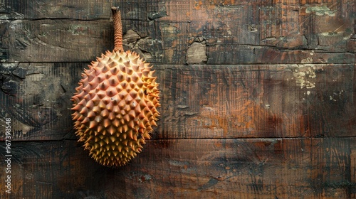 Close up image of a mature duku fruit on a wooden backdrop photo