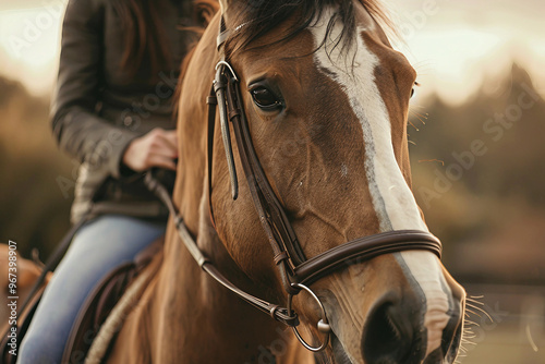 Generative AI photo image of person who ride horse, equestrian professional sport profession