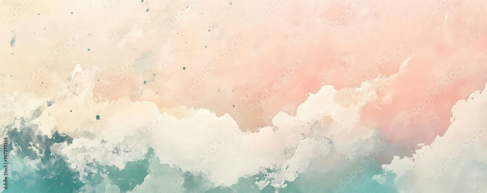 Fototapeta premium A serene watercolor sky with soft clouds and pastel colors, ideal for backgrounds and calming designs.