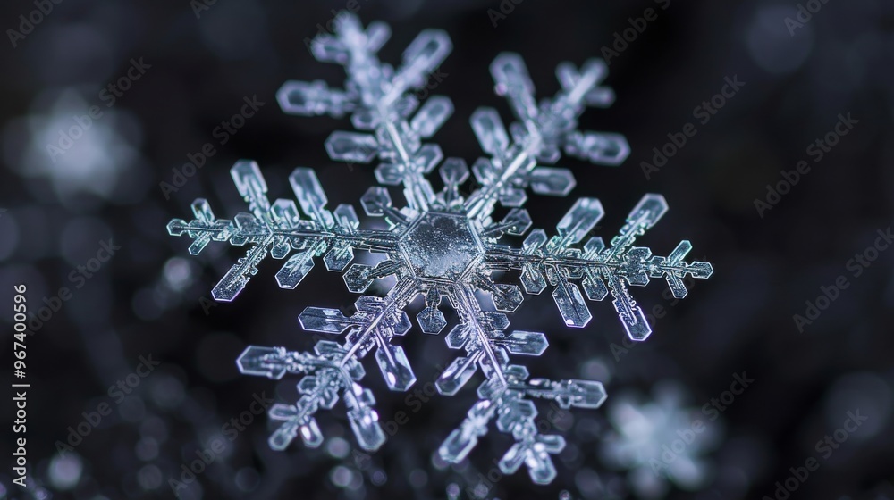  Extreme macro shot of a snowflake on dark background