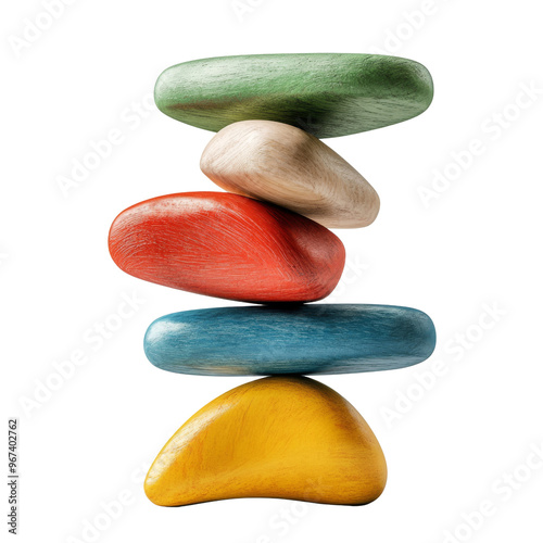 Colorful stacked stones showcase artistic balance and creativity, perfect for decoration or wellness themes. photo