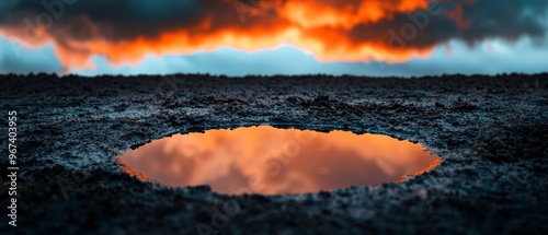 Dark, stormy clouds reflecting in a puddle, foreboding, emotional turbulence