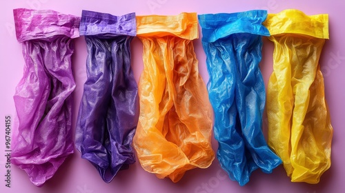 Wallpaper Mural Colorful Crumpled Plastic Bags on Pink Background Torontodigital.ca