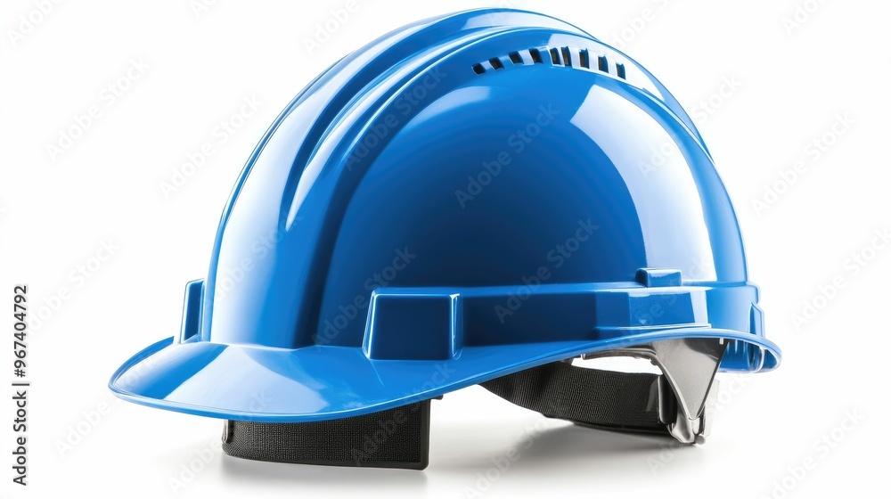A blue hard hat designed for safety in construction. A blue hard hat designed for safety in construction.