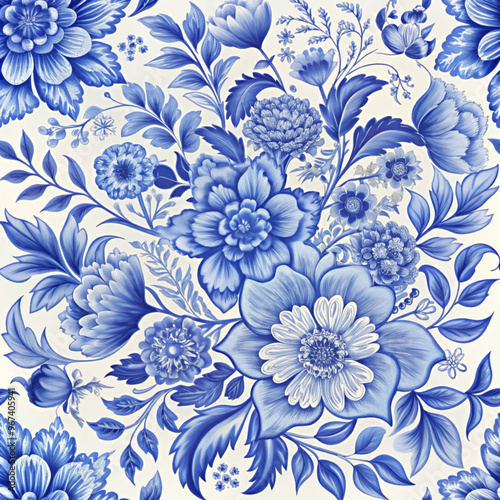 Elegant Blue Floral Pattern Design for Wallpapers and Textile Prints