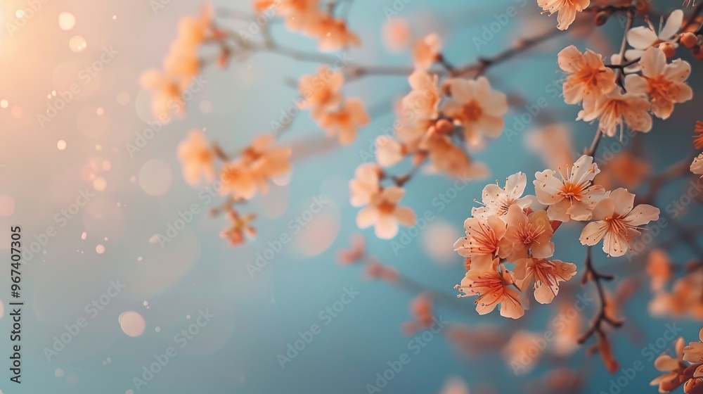 Close up of tree branches with small flowers outside perfect for text placement Stunning spring bloom Close up of tree branches with small flowers outside perfect for text placement Stunning spring bloom