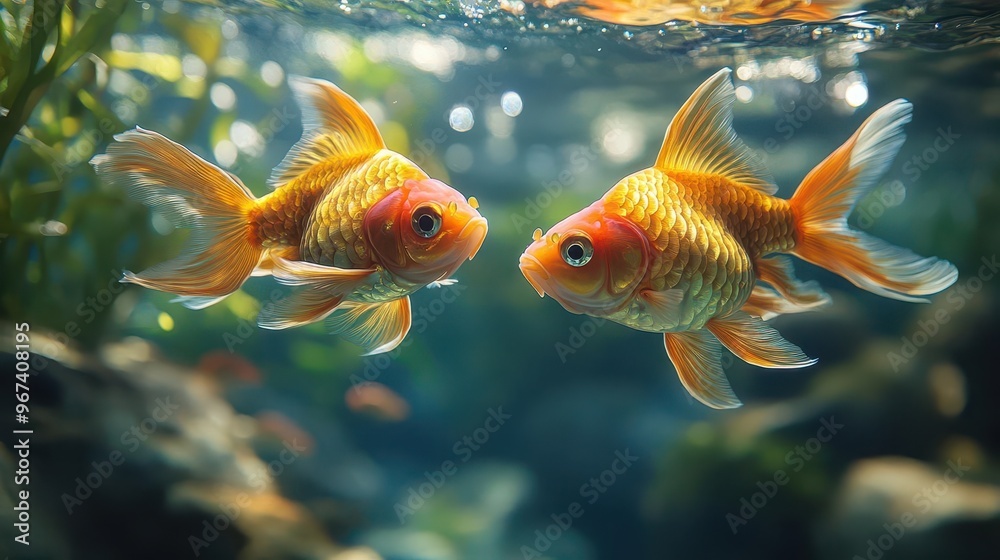 underwater love story two vibrant fish share a tender moment in a lush river setting swirling currents and aquatic plants frame the heartwarming aquatic scene underwater love story two vibrant fish share a tender moment in a lush river setting swirling currents and aquatic plants frame the heartwarming aquatic scene