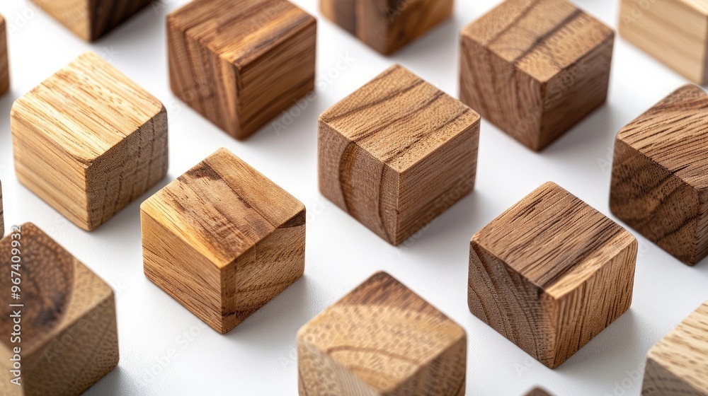 Close up of wooden cubes on white backdrop Close up of wooden cubes on white backdrop