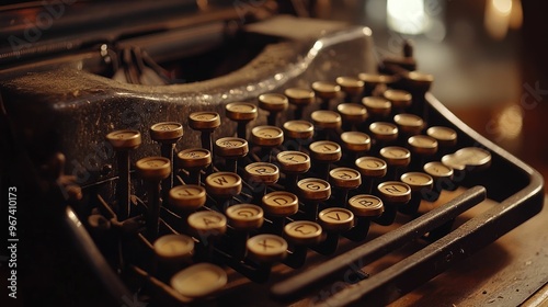 Vintage typewriter with worn keys and rustic design.