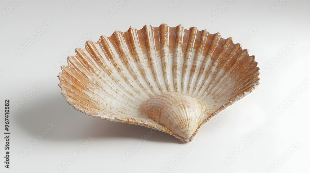 22. **A 3D render of a falling sea scallop, its round shape and seared surface visible against a pristine white surface 22. **A 3D render of a falling sea scallop, its round shape and seared surface visible against a pristine white surface