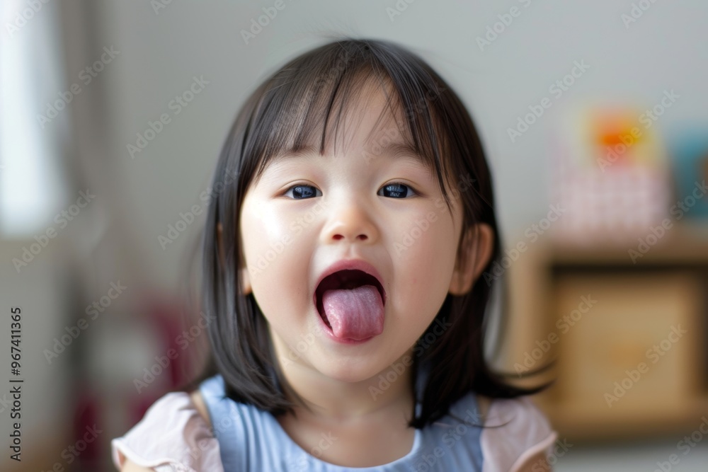 Lively portrait of cheeky carefree girl enjoying lighthearted moment. Modern photogenic korean girl has moment of laughter and grace. Photograph encapsulates lively vibrant aura of personality and