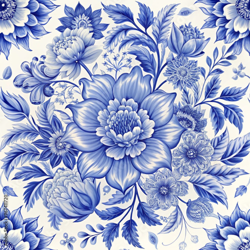 Elegant Blue Floral Pattern Design for Wallpapers and Textile Prints