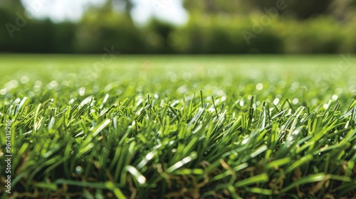 Close up side view of lush green grass photo