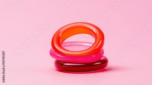 Stacked Colorful Rings on Pink Background