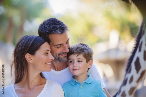 Wallpaper Mural High-resolution brightly lit photorealistic candid photograph of a father, mother, and son exploring the zoo, with a soft, creamy bokeh background. The image is styled like a high-end lifestyle Torontodigital.ca