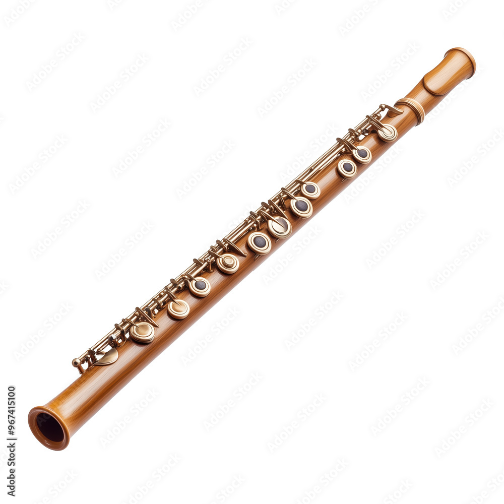 Fototapeta premium Elegant wooden flute isolated on white background showcasing craftsmanship and artistry details