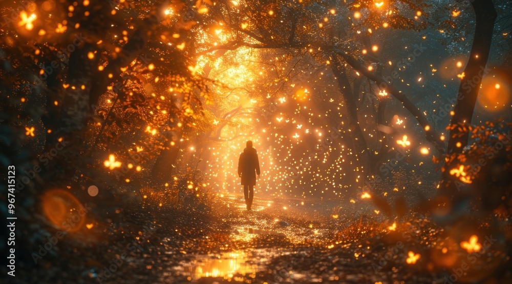 Magical Forest Path with Glowing Butterflies. Magical Forest Path with Glowing Butterflies.