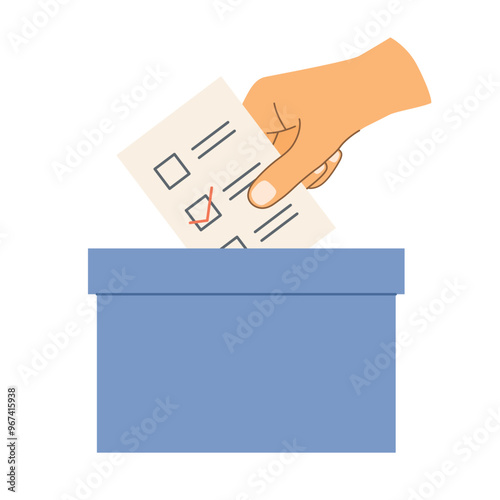 hand throws a ballot into the ballot box; promote civic education, encourage voter participation - vector illustration